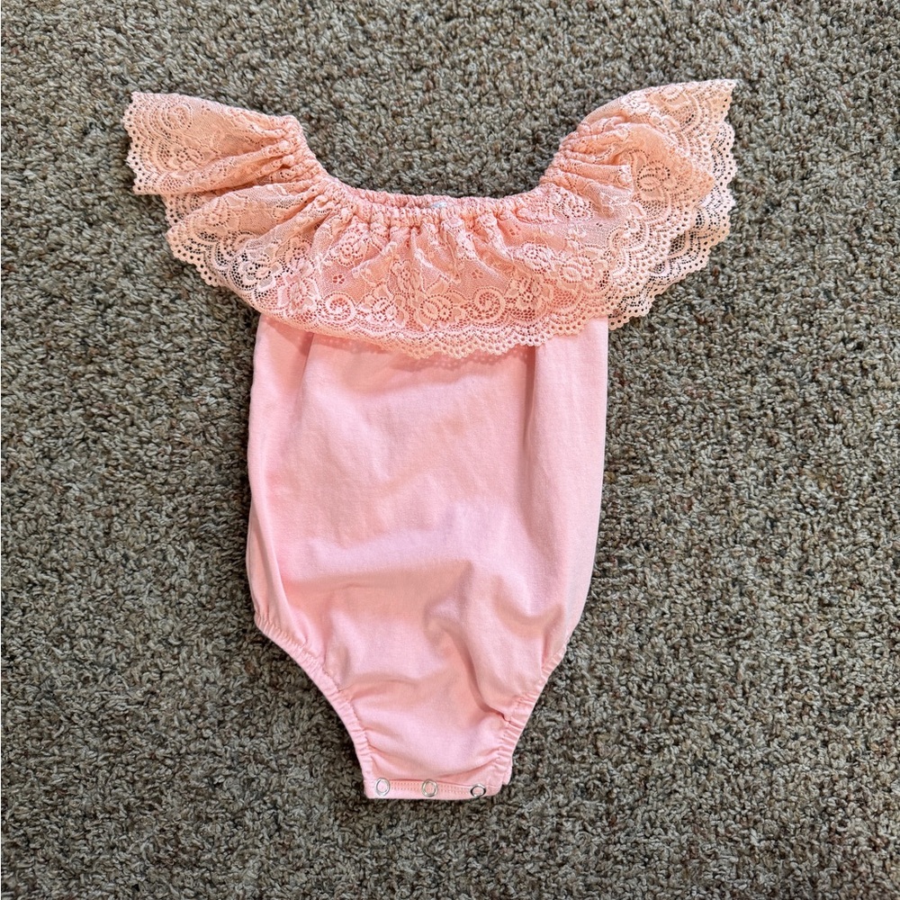 Boutique Peach Shoulder Ruffle Onesie Size 3